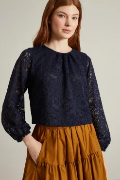 Blusa in jersey pizzo - Blu