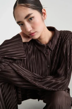 Blusa in jersey plissé - Marrone