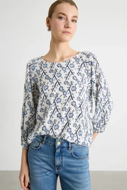 Blusa in marocaine - Bianco Azzurro