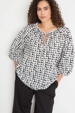 Blusa in mussola - Bianco Nero