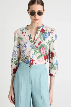 Blusa in mussola stampata - Bianco