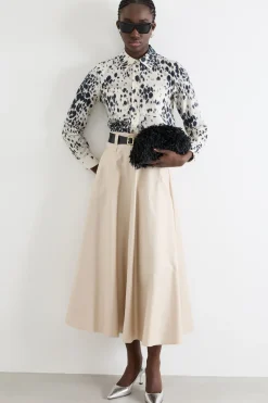 Blusa in mussola stampata - Bianco Nero