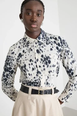Blusa in mussola stampata - Bianco Nero