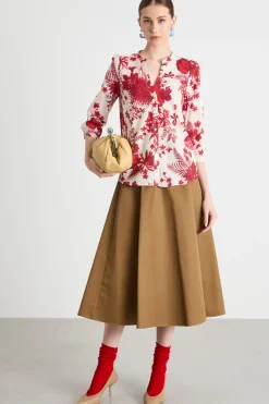 Blusa in mussola stampata - Bianco Rosso