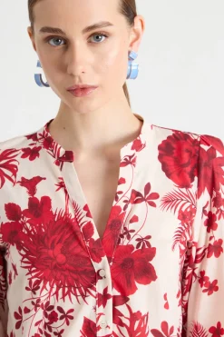 Blusa in mussola stampata - Bianco Rosso