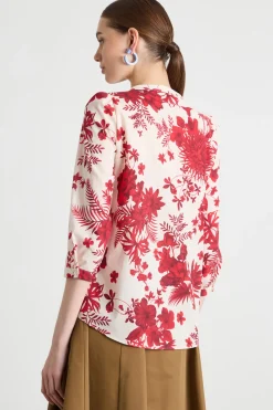 Blusa in mussola stampata - Bianco Rosso