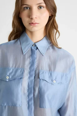 Blusa in organza - Azzurro