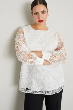 Blusa in organza ricamata - Bianco