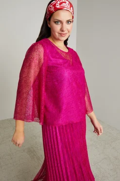 Blusa in pizzo macramè - Fuxia