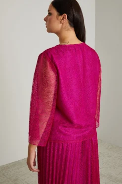 Blusa in pizzo macramè - Fuxia