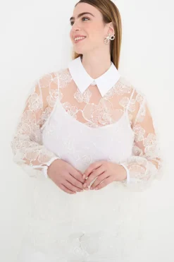 Blusa in pizzo ricamato - Bianco
