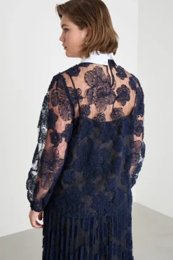Blusa in pizzo ricamato - Blu