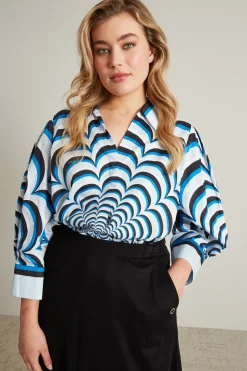 Blusa in popeline - Azzurro Bianco Nero