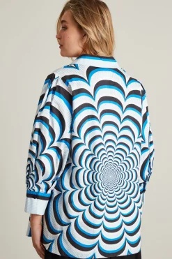 Blusa in popeline - Azzurro Bianco Nero