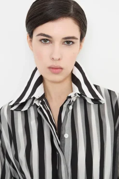Blusa in popeline e organza - Bianco Nero