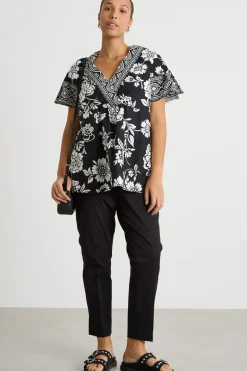 Blusa in popeline stampato - Nero Bianco