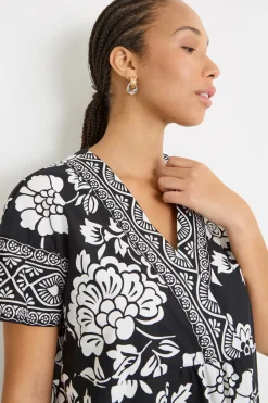 Blusa in popeline stampato - Nero Bianco