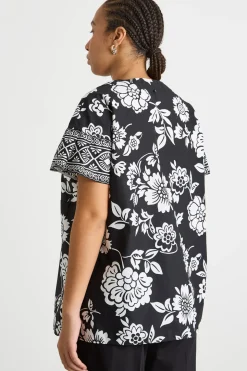 Blusa in popeline stampato - Nero Bianco