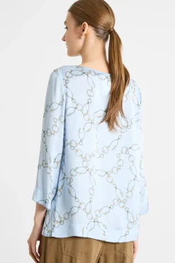 Blusa in raso a fantasia - Azzurro
