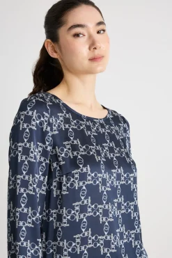 Blusa in raso a fantasia - Blu