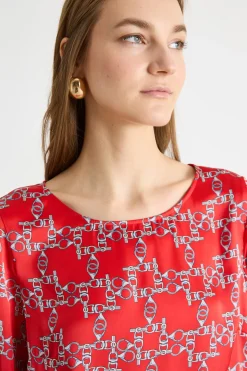 Blusa in raso a fantasia - Rosso