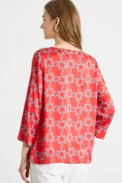 Blusa in raso a fantasia - Rosso