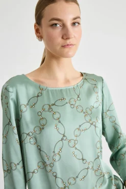 Blusa in raso a fantasia - Verde