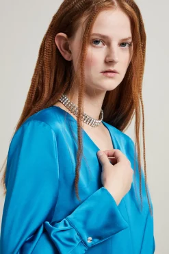 Blusa in raso - Azzurro