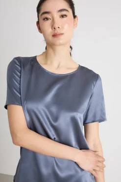 Blusa in raso - Blu