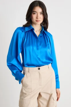Blusa in raso - Blu