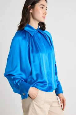 Blusa in raso - Blu