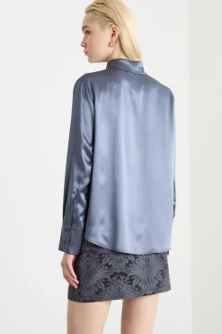Blusa in raso - Blu