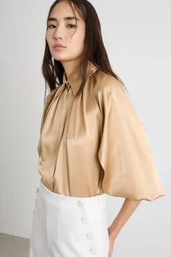 Blusa in raso - Cammello