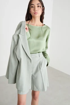 Blusa in raso fluido - Verde Chiaro