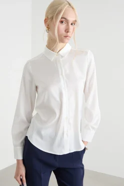 Blusa in raso leggero stretch - Bianco