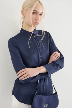 Blusa in raso leggero stretch - Blu