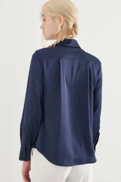 Blusa in raso leggero stretch - Blu