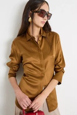 Blusa in raso - Marrone