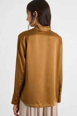 Blusa in raso - Marrone