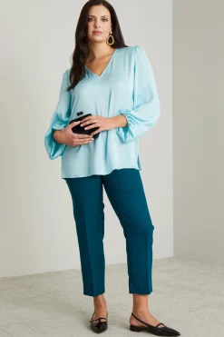 Blusa in raso martellato - Acqua Marina
