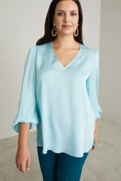 Blusa in raso martellato - Acqua Marina