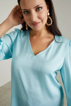 Blusa in raso martellato - Acqua Marina
