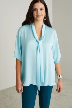 Blusa in raso martellato - Acqua Marina