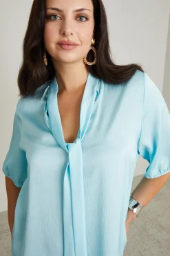 Blusa in raso martellato - Acqua Marina