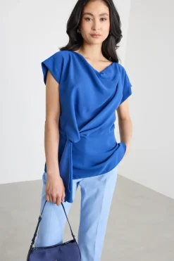 Blusa in raso opaco - Blu