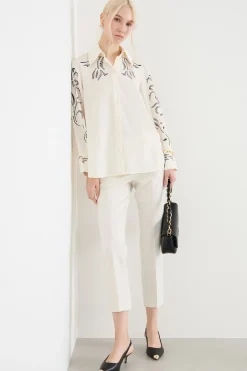 Blusa in raso stampato - Bianco Nero