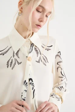 Blusa in raso stampato - Bianco Nero