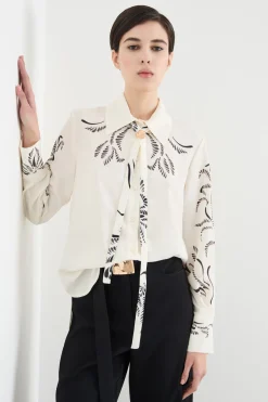 Blusa in raso stampato - Bianco Nero