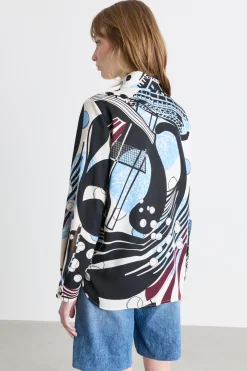 Blusa in raso stampato - Nero Azzurro