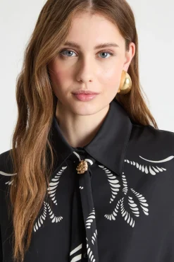Blusa in raso stampato - Nero Bianco